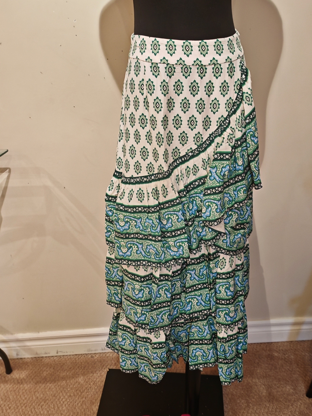 Sandro Green & White Printed Ruffle Wrap Skirt - Picture 9 of 16